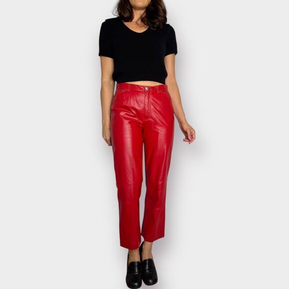 Y2K Nine West Red Leather Pants - Picture 3 of 7